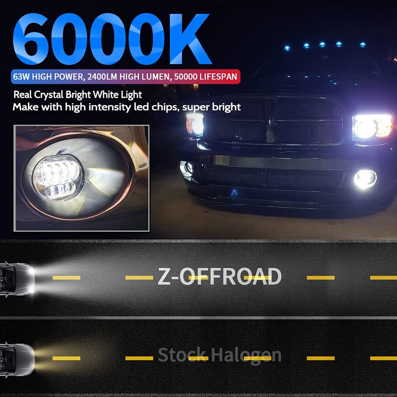 Z-OFFROAD DOT Approved LED Fog Light Assembly Compatible with Dodge Ram 1500 2002 2003 2004 2005 2006 2007 2008 Dodge Ram 2500/3500 2003-2009, 2pcs - Chrome - Image 3